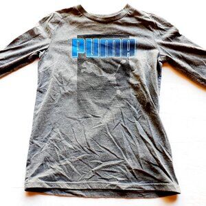 Puma Boys T-Shirt Gray Blue Black Long Sleeve 10-12